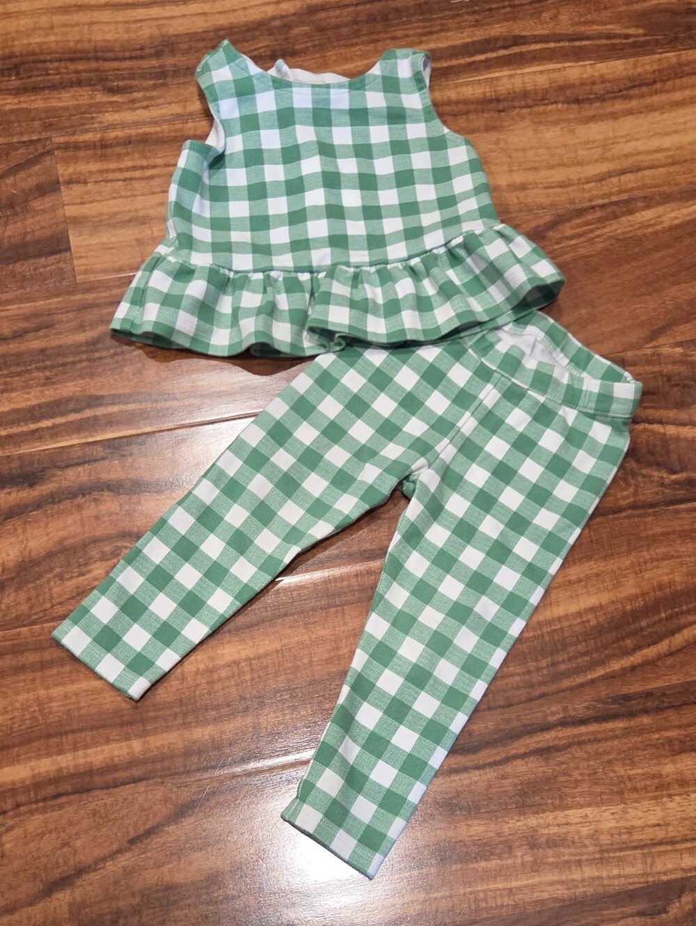 Janie and Jack EUC 18-24 Months Green Gingham Peplum Top and Pants Set